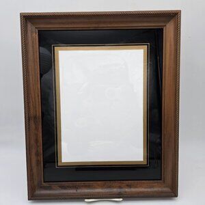 Vintage Wood Picture Frame With Reverse Painted Glass Black & Gold Trim 8"x10.5"